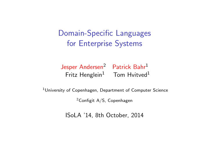 domain specific languages for enterprise systems