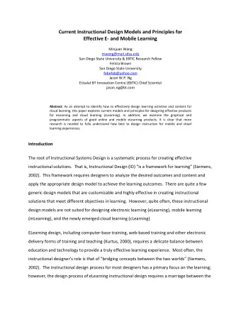 Current Instructional Design Models and Principles for  Effective E- and Mobile Learning  Minjuan