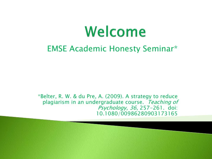 emse academic honesty seminar