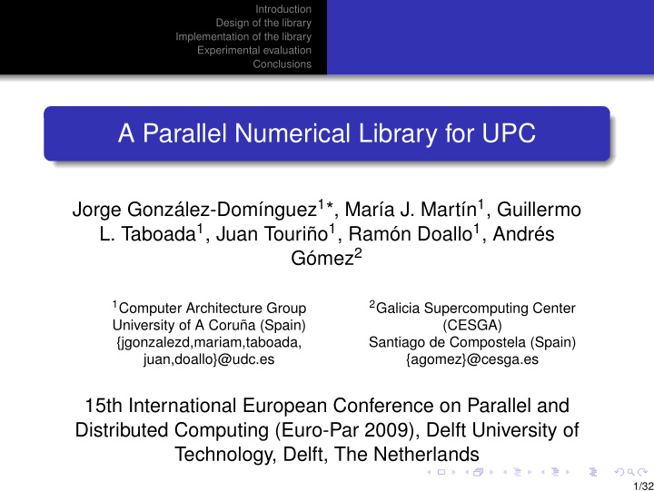 a parallel numerical library for upc