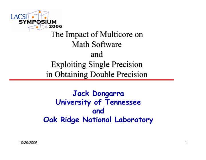 the impact of multicore multicore on on the impact of