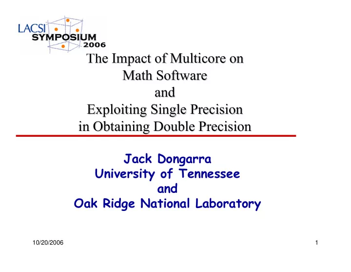 the impact of multicore multicore on on the impact of
