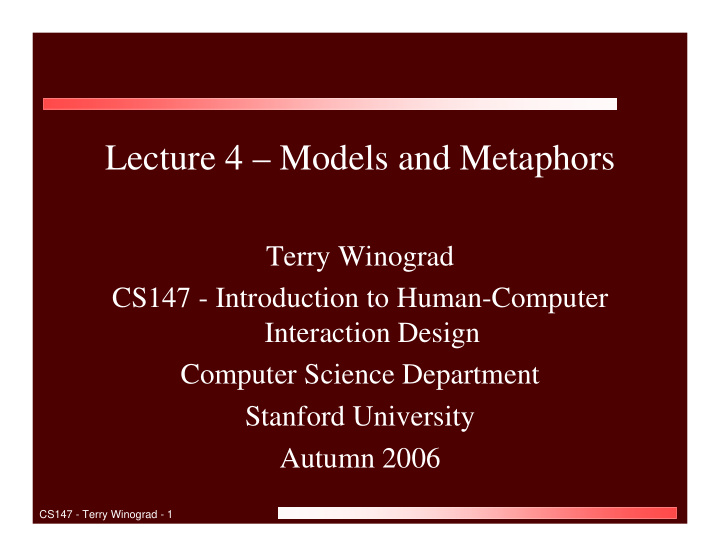 lecture 4 models and metaphors