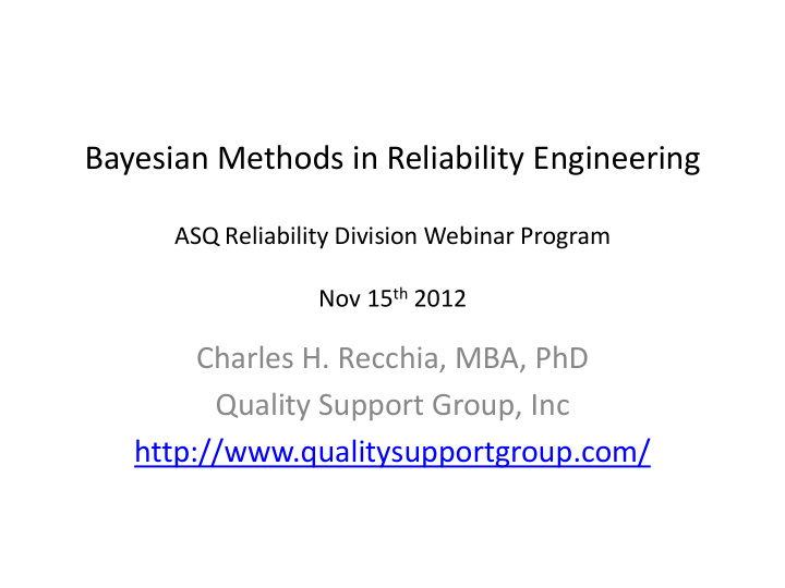 bayesian methods in reliability engineering