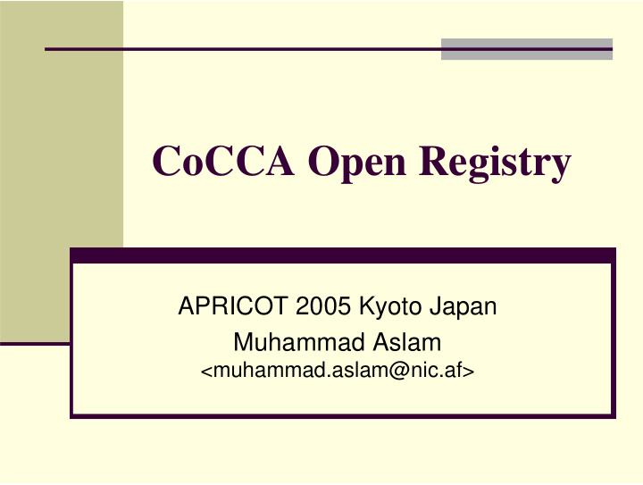 cocca open registry