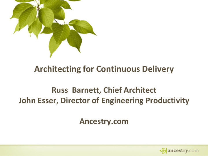 architecting for continuous delivery