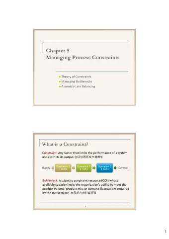 Chapter 5  Managing Process Constraints  Theory of Constraints  Managing Bottlenecks