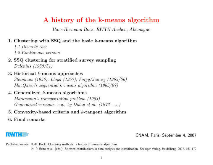 a history of the k means algorithm