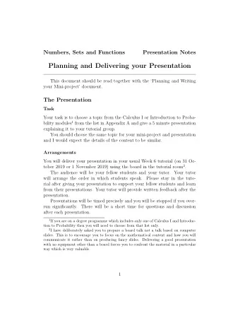 Planning and Delivering your Presentation  This document should be read together with the