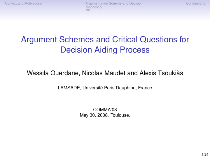 argument schemes and critical questions for decision