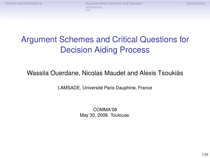 argument schemes and critical questions for decision