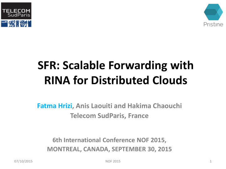 sfr scalable forwarding with rina for distributed clouds