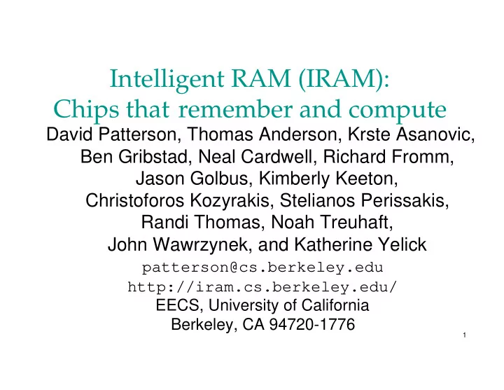 intelligent ram iram chips that remember and compute
