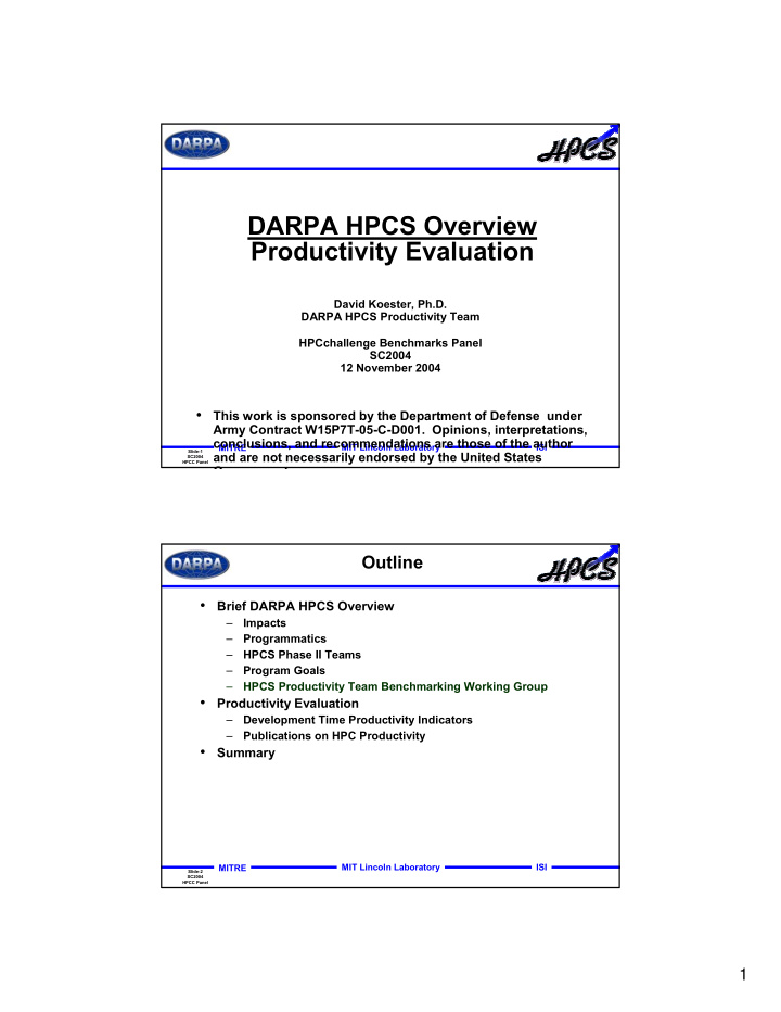 darpa hpcs overview productivity evaluation