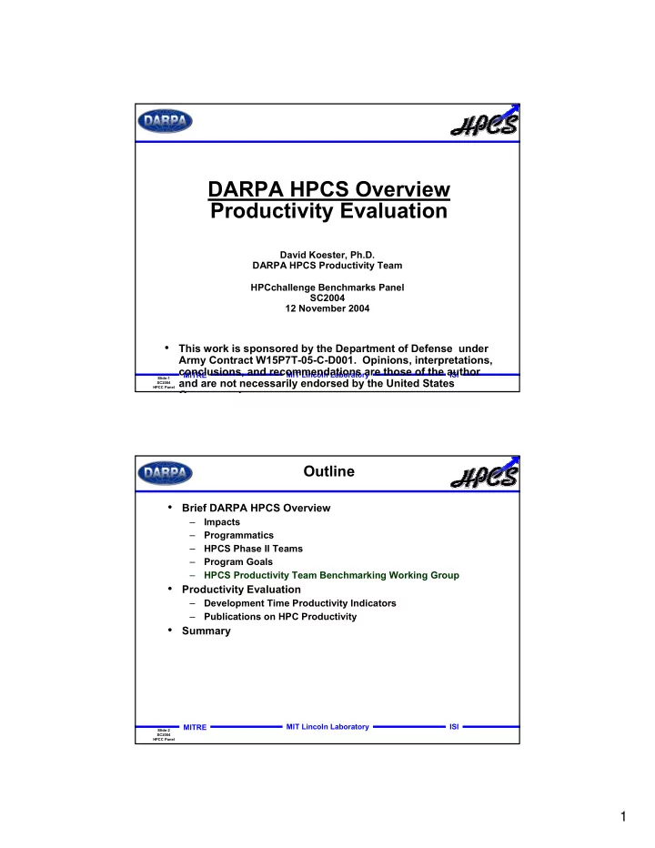 darpa hpcs overview productivity evaluation
