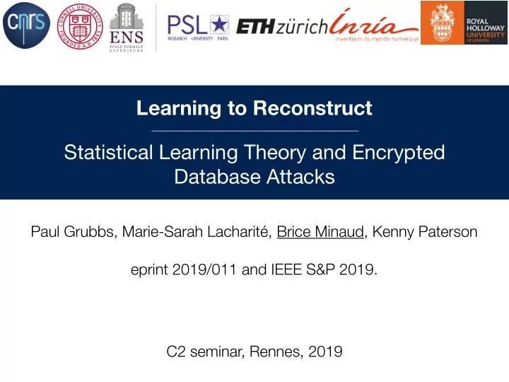 learning to reconstruct statistical learning theory and