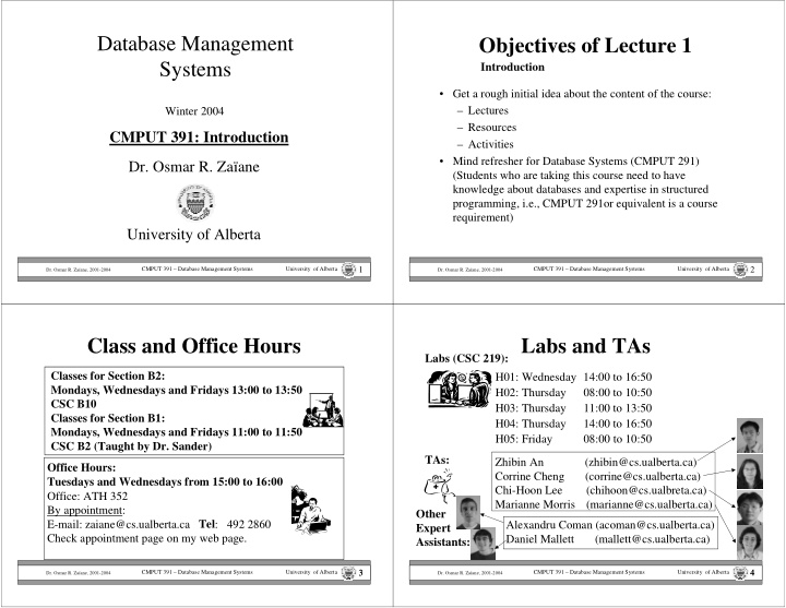 database management objectives of lecture 1 systems