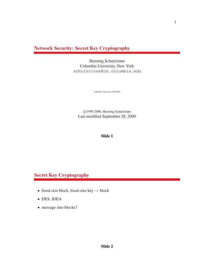 network security secret key cryptography
