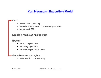 Von Neumann Execution Model  Fetch:    send PC to memory    transfer instruction from memory