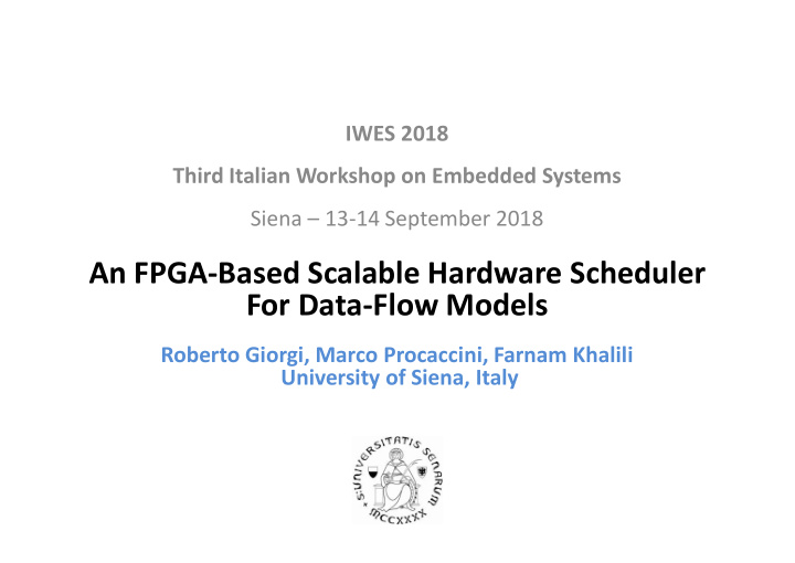 an fpga based scalable hardware scheduler for data flow