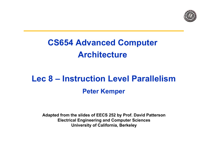 cs654 advanced computer architecture lec 8 instruction