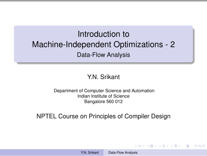 introduction to machine independent optimizations 2