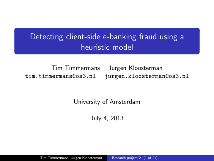 detecting client side e banking fraud using a heuristic