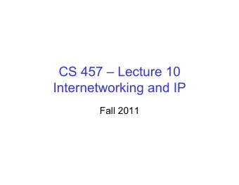 CS 457  Lecture 10  Internetworking and IP  Fall 2011  The Network layer  Transport layer: