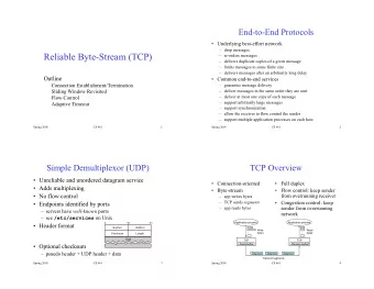 Reliable Byte-Stream (TCP)   re-orders messages   delivers duplicate copies of a given