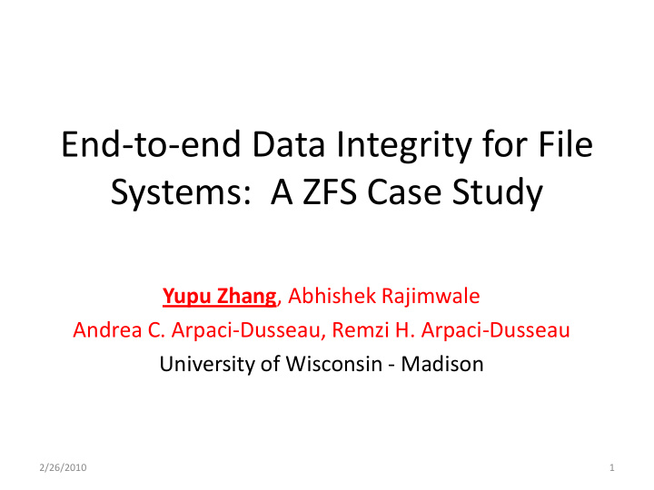systems a zfs case study