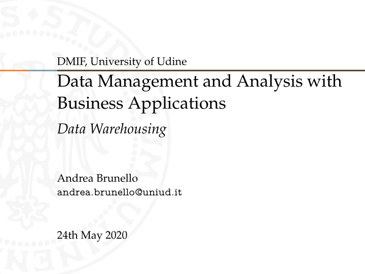 data management and analysis with business applications