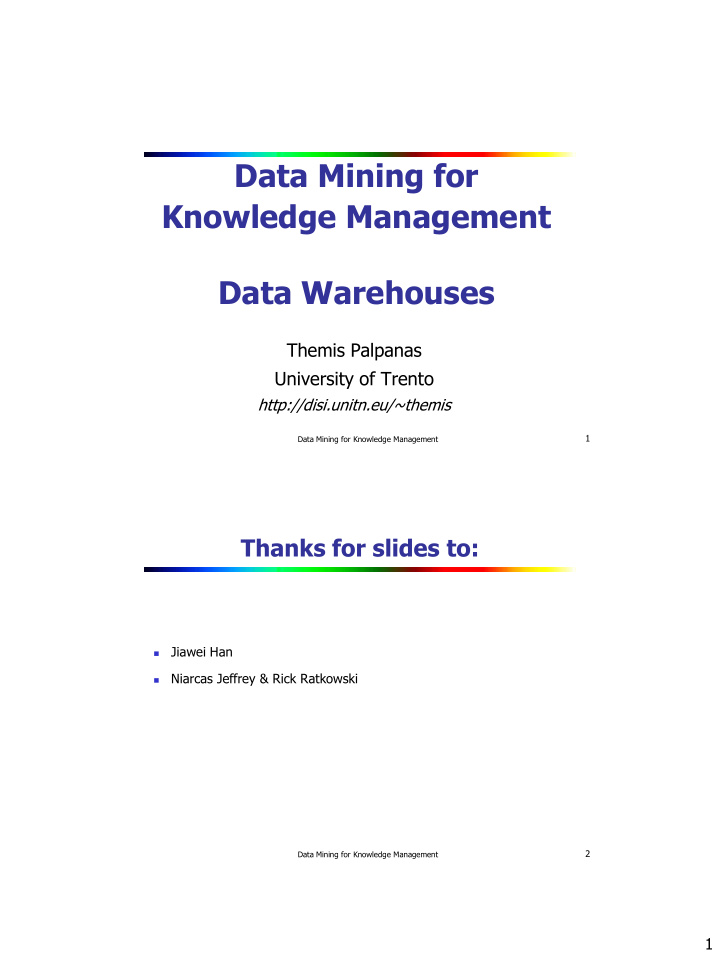 data mining for knowledge management data warehouses