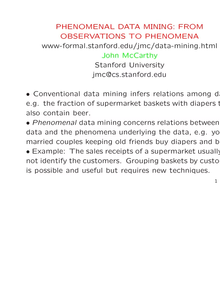 phenomenal data mining from observations to phenomena