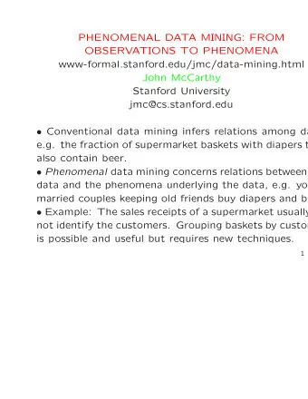 PHENOMENAL DATA MINING: FROM  OBSERVATIONS TO PHENOMENA