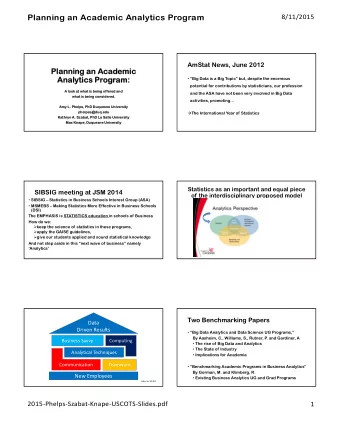 Planning an Academic Analytics Program  8/11/2015  AmStat News, June 2012  Plan  Planning  ng an