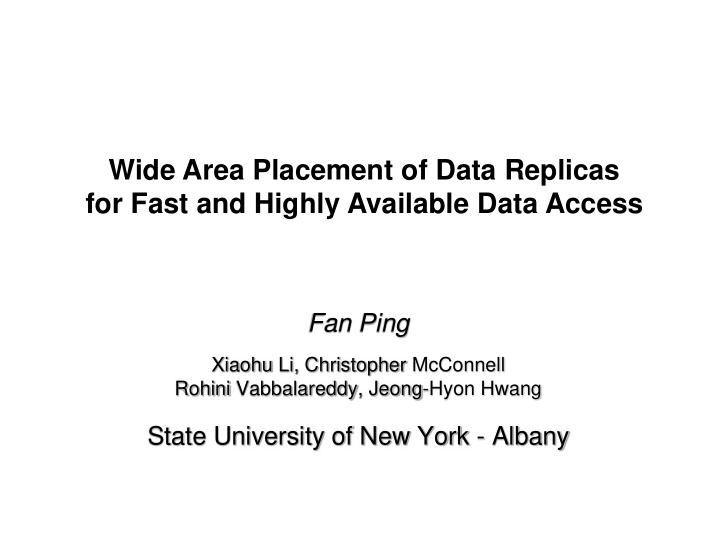 wide area placement of data replicas
