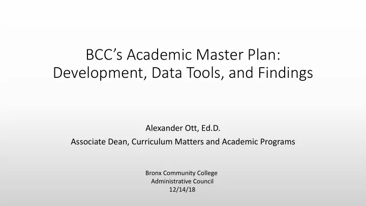 bcc s academic master plan