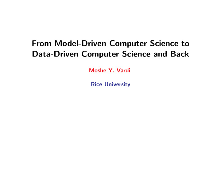 from model driven computer science to data driven