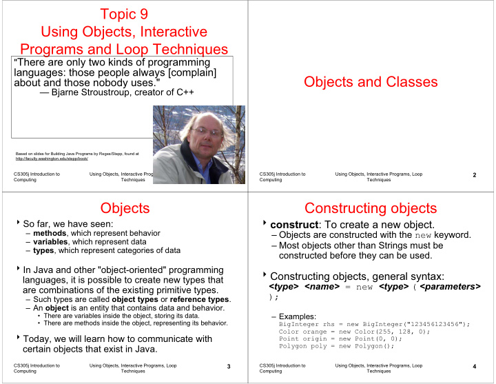 topic 9 using objects interactive programs and loop