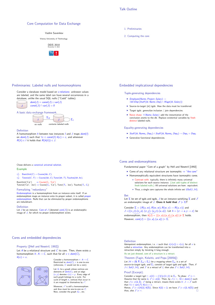 talk outline core computation for data exchange