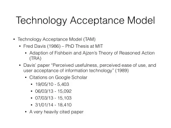 Technology Acceptance Model  Technology Acceptance Model (TAM)  Fred Davis (1986)  PhD