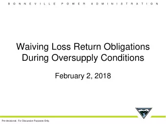 Waiving Loss Return Obligations  During Oversupply Conditions  February 2, 2018  Pre-decisional.
