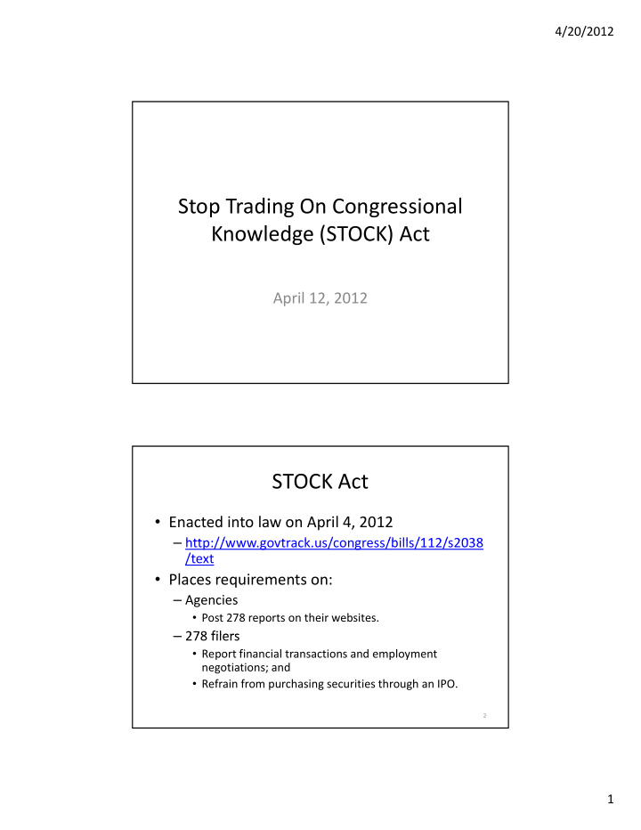 stop trading on congressional knowledge stock act