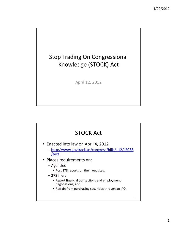 stop trading on congressional knowledge stock act