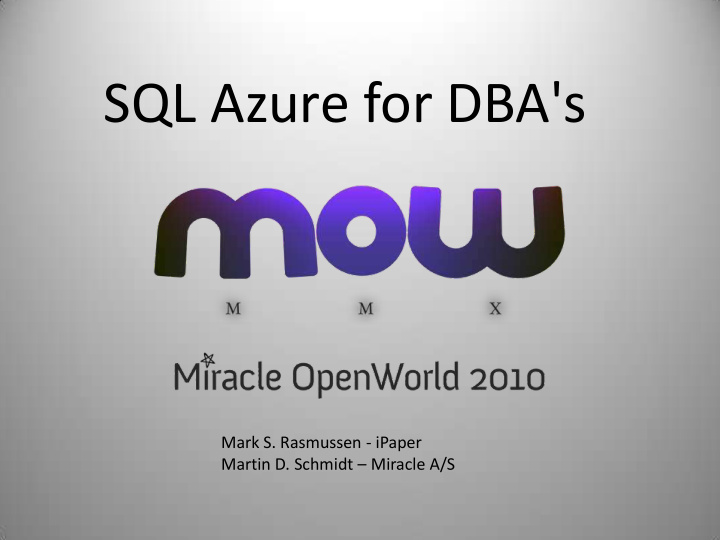 sql azure for dba s