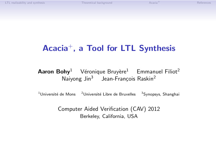 acacia a tool for ltl synthesis