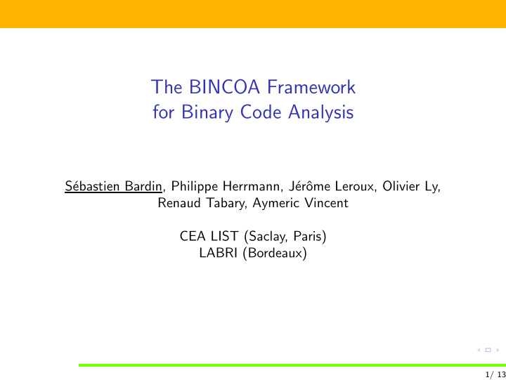 the bincoa framework for binary code analysis
