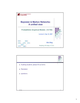 Bayesian &amp; Markov Networks:  A unified view  Probabilistic Graphical Models  (10-