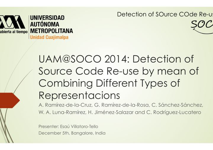 uam soco 2014 detection of source code re use by mean of