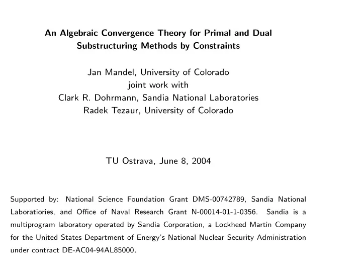 an algebraic convergence theory for primal and dual